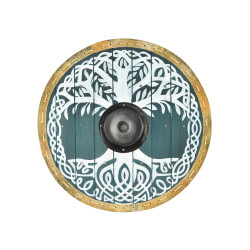Bouclier viking « Yggdrasil » avec bordure en cuir brut,...